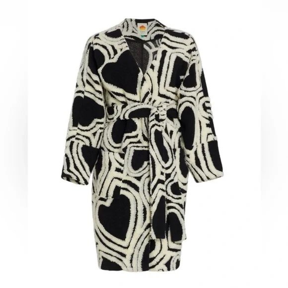 Farm Rio Black And White Wild Hearts Fleece Coat - Picture 2 of 7